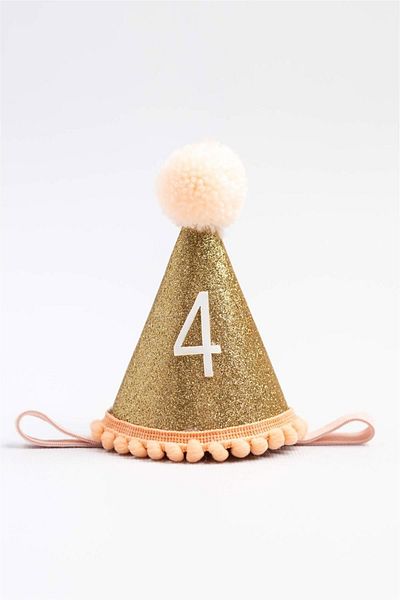 Le Mabelle Κορώνα γενεθλίων με χοάνη Pompon Age 4 - Salmon