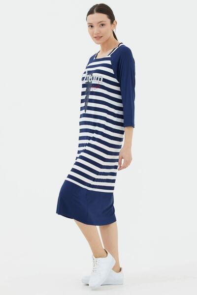 Sementa Kadın Lacivert Truvakar Kol Çizgili Marine Elbise