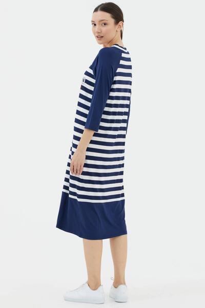 Sementa Kadın Lacivert Truvakar Kol Çizgili Marine Elbise