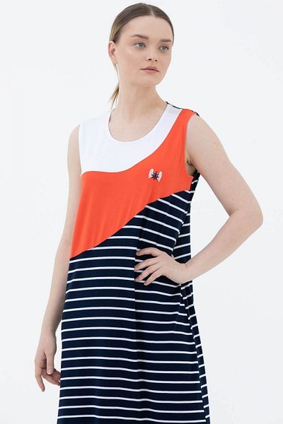 Sementa Thick Strap Striped Dress - Navy Blue