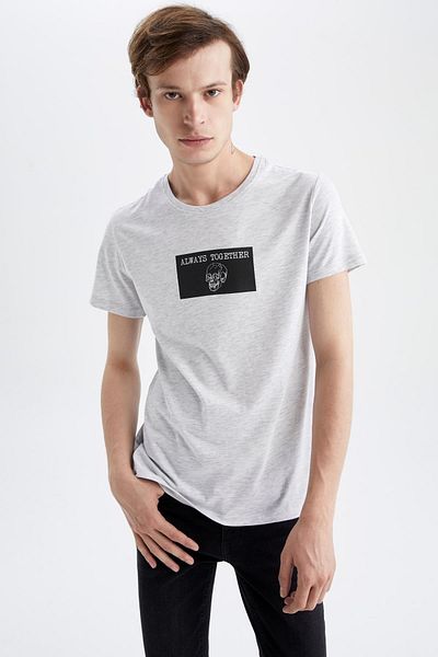 DeFacto Slim Fit Crew Neck Skull Printed Short Sleeve T-Shirt