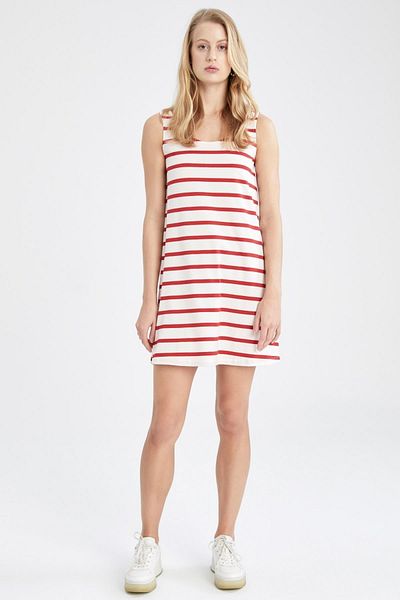 DeFacto A-Line U-Neck Striped Thick Strap Mini Dress