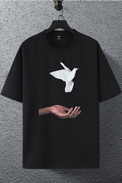 macklin تي شيرت رجالي مطبوع عليه حمامة طائرة (الحرية) مقاس كبير للنساء للجنسين