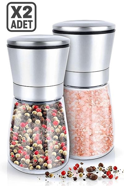 Tilbe Home Black Pepper Salt Mill Ceramic Blade Grinder Small Size Spice Grinder Spice Rack with Steel Lid