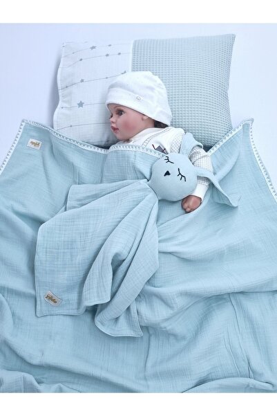 Yada Baby %100 Organik Pamuktan Müslin Bürümcük Çift Kat Dantelli Battaniye V...