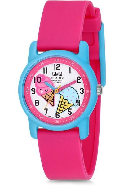 Q&Q VR41J007Y PINK SILICONE WRAP CHILDREN'S WATCH WITH NUMBERS