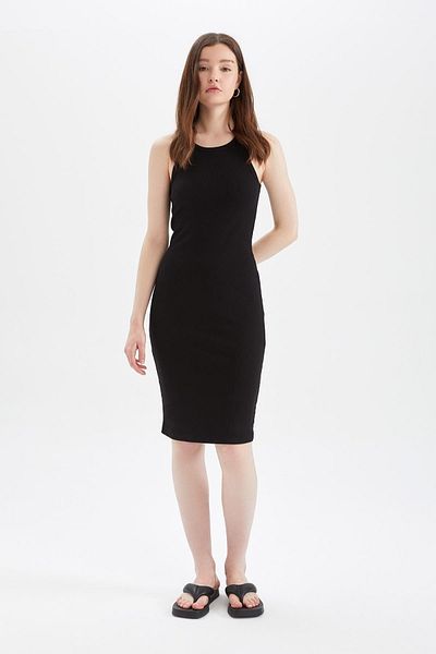DeFacto Bodycon Basic Halter Collar Cotton Midi Φόρεμα U8106az22sm
