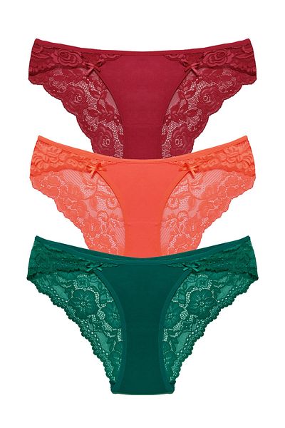 Liona Plum Petrol Green Salmon Color Options Lace Back Women's Bikini Panties