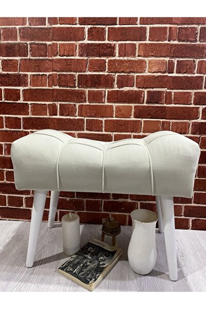 Arkın Krem. Ahşap Beyaz Ayak Puf Çima Dikişli, Spor Modern ,yeni Tasarım ,