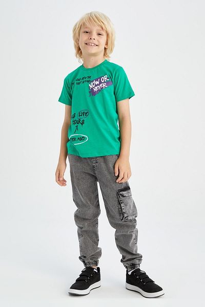 DeFacto Βαμβακερό μπλουζάκι με κοντό μανίκι Boy's Regular Fit με στάμπα με λαιμόκοψη