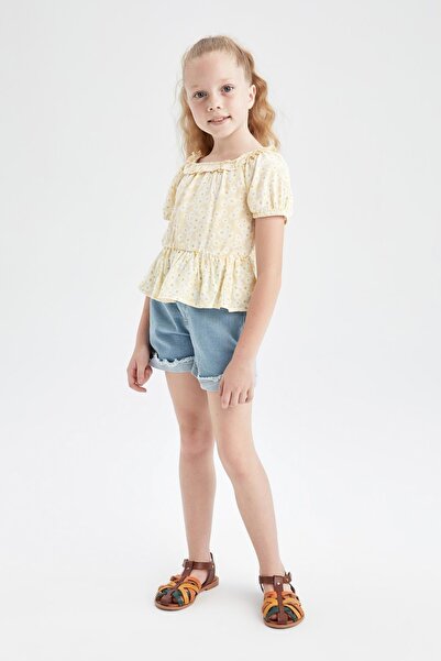 DeFacto Κοντομάνικη μπλούζα για κορίτσια με φλοράλ σχέδιο