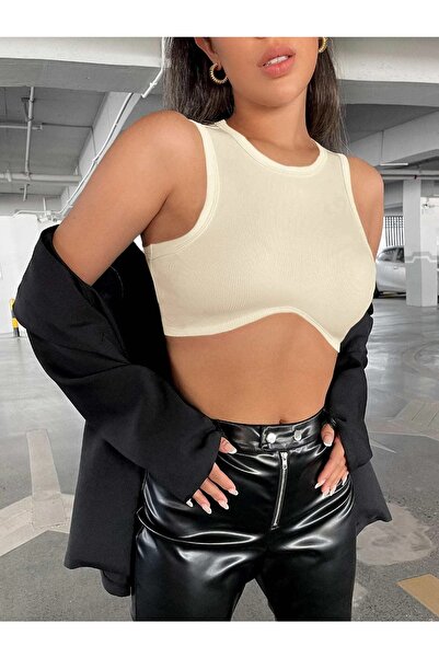 Liona Bustieră crop top asimetrică bej pentru femei