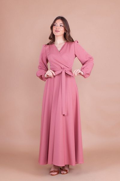 NO48 Φόρεμα Dusty Rose με διπλό στήθος με μακρύ μανίκι με κουμπιά με μανσέτα με ζώνη