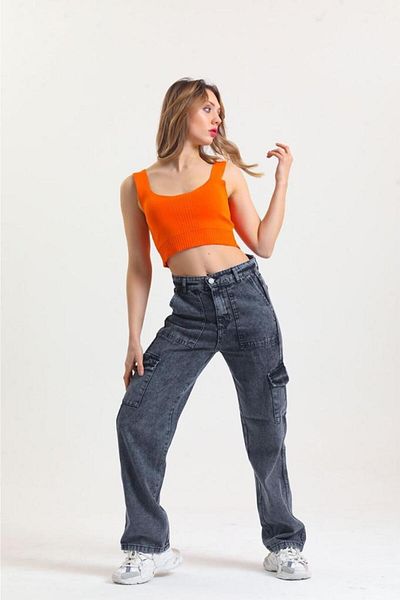SHEVEGA Smoked Wide Leg Jean με ψηλή μέση και φαρδιά λεπτομέρεια τσέπης - Snow Washed