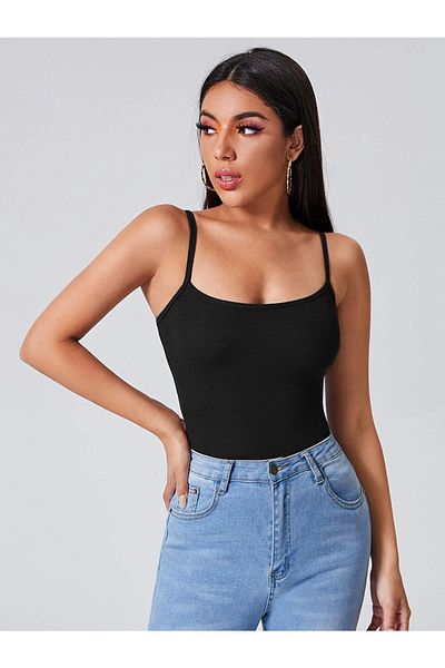 Liona Women's Black Color Wide Collar Strap Crop Tank Top