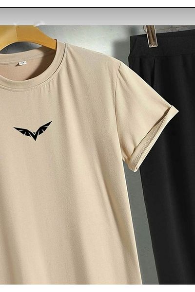 Sky Light Wing Mink T-shirt Black Sweatpants Jogger - Printed Bottom Top Suit Oversize Crew Neck