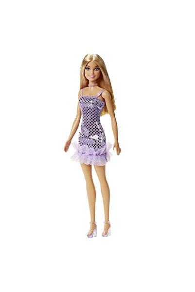 Barbie Pırıltılı Bebekler Mor Parlak Elbiseli HJR93