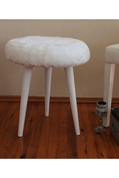 GLADSOME Ahşap Retro Ayak Dekoratif Beyaz Pofidik Tabure Puf Bench