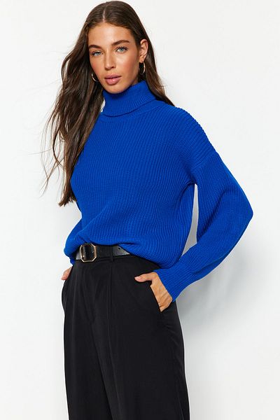 Trendyol Collection Pulover de tricotaj de bază Saks Wide Fit TWOAW23KZ0041