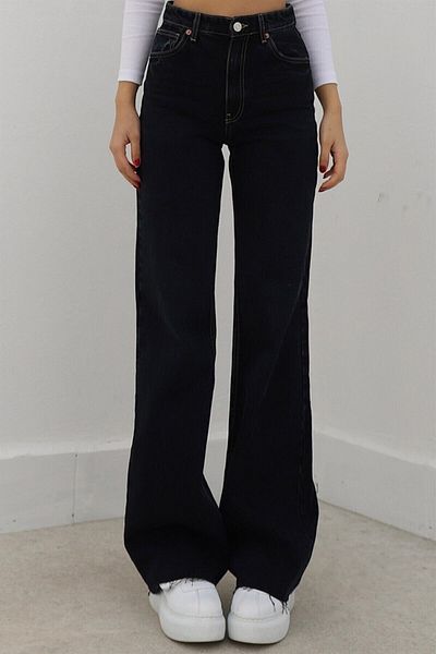Trn JNS Pantaloni negri Palazzo Loose Jean cu talie extra înaltă Eyşan anii 90