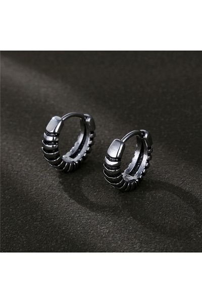 Viking Striped Oval Modern Design Hoop Stainless & Tarnish Stainless 316L Steel Unisex Gothic Earring