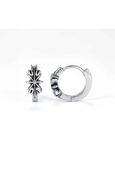 Viking Floral Patterned Boutique Hoop Snap Vintage Stainless & Tarnish Resistant 316L Steel Unisex Earrings