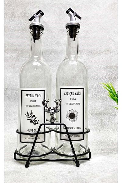 Jenisa Black Deer Figured Short Stand 2 Pieces Transparent 750 Ml Labeled Fluid Oil Pot Oil Pot