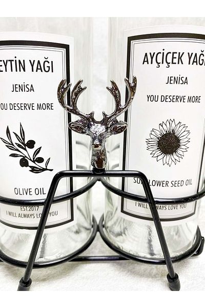 Jenisa Black Deer Figured Short Stand 2 Pieces Transparent 750 Ml Labeled Fluid Oil Pot Oil Pot