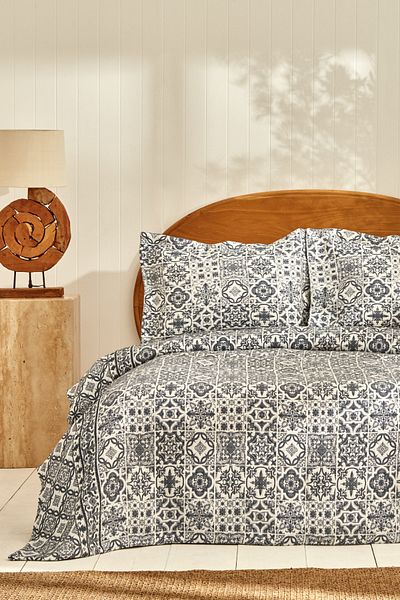 Karaca Home Tiles Double Bedspread Blue