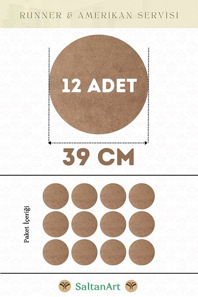 SaltanArt Диаметър 39 cm 12 броя Supla American Service Runner MDF Drolit Magnet Under Wood 3 mm (2.7 mm) Thickness