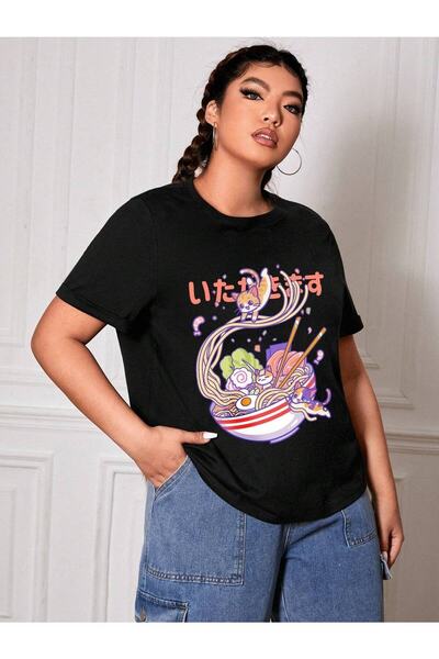 Jose Clothing تي شيرت أسود بتصميم قصير الأكمام مطبوع عليه قطع كبيرة الحجم للج...