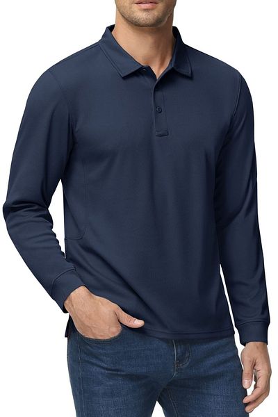 GHASSY CO. Men's Jersey Golf Polo Shirt Pique Performance Tactical Military Long Sleeve T-Shirt