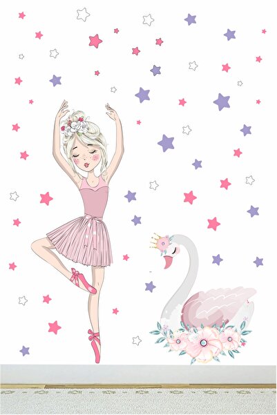 efekt reklam Balerin Kuğu Ve Yıldızlar Çocuk Bebek Odası Yapışkanlı Duvar Kağ...