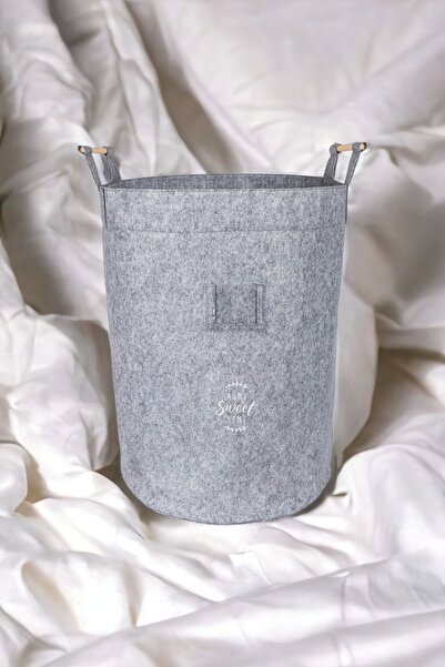 Milenay Сірий багатофункціональний кошик з фетру з дерев'яною ручкою, розміром 34x45 см