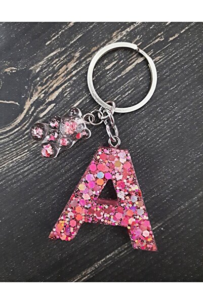 nursstore Gül Kurusu Simli Epoksi A Harfi Anahtarlık Harf Anahtarlık Epoksi S...