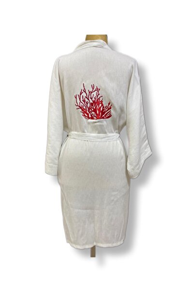 Nur Homing Nakışlı Keten Plaj Kimono & Kaftan