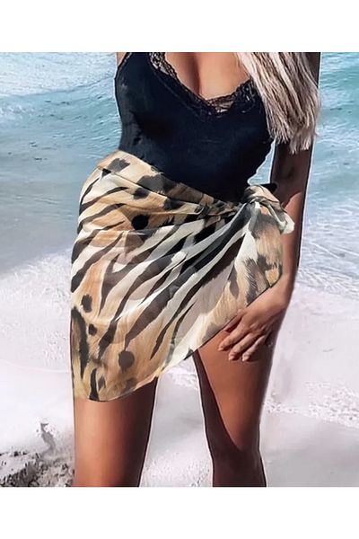 quella atelier Leopard Patterned Oval Tied Pareo Sarong