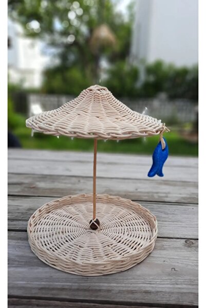 Kadın Girişimciler Atölyesi Sunumluk Rattan Tepsi Şemsiye 21*27 Cm Sunumluk