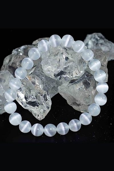 NBS Beautiful Naturel Stones Selenite (Aura and Energy Cleansing) Natural Stone Bracelet AA Quality 8 mm