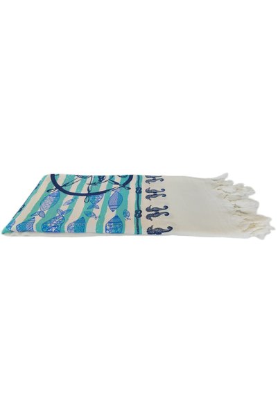 Peştanoz Bamboo Peshtemal, Fish Printed Pattern, Beach Towel, Bath Towel