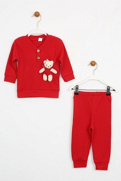 Nimini Kids Unisex Baby Bottom and Top Set with Teddy Bear Detail