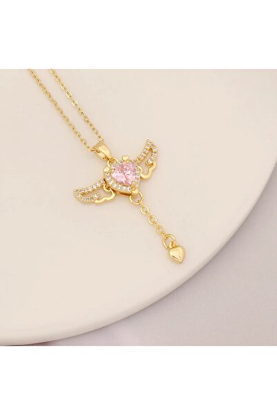 Evorya قلادة ملاك من حجر الزركون الفضي والستانلس ستيل للنساء مع أجنحة متحركة