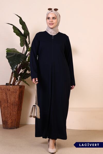 Ferace Kadin Buyuk Beden Fermuarlı Tam Tesettur Uzun Namaz Elbisesi