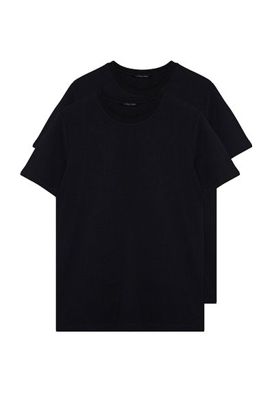Trendyol Collection Tricou negru subțire/narrow-fit Basic 100% bumbac, pachet de 2 tricouri cu mânecă scurtă cu decolteu rotund TMNSS19BO0071