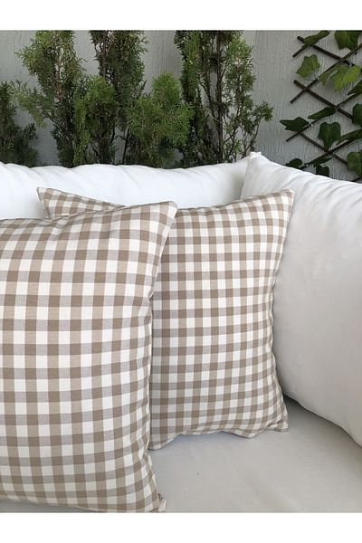 Decamor home Калъфка за възглавница от ленен кариран бежов цвят