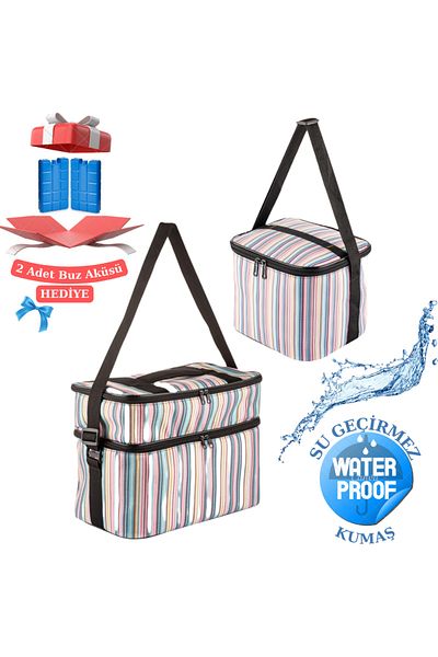 NS reliable Set of 2 Cooler Thermos Camping Picnic Insulated Thermal Bag with Hanger that Keeps Hot and Cold