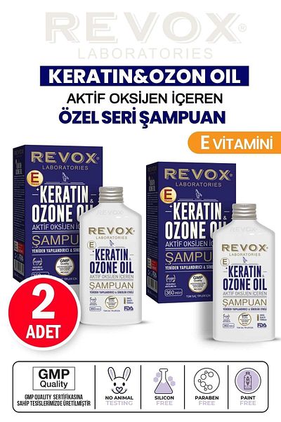 Revox Keratin and Ozone Oil Shampoo with Vitamin E - Restructuring, 2 Pieces