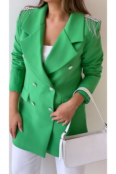 SEDA FİDAN Jachetă Blazer Design Stoned Verde