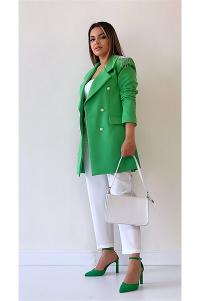 SEDA FİDAN Jachetă Blazer Design Stoned Verde