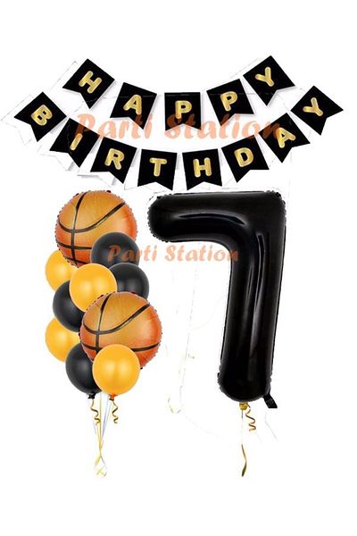Parti Station Basketball Concept 7 Years Old Black Balloon Set Basketball Theme Birthday Balloon Set